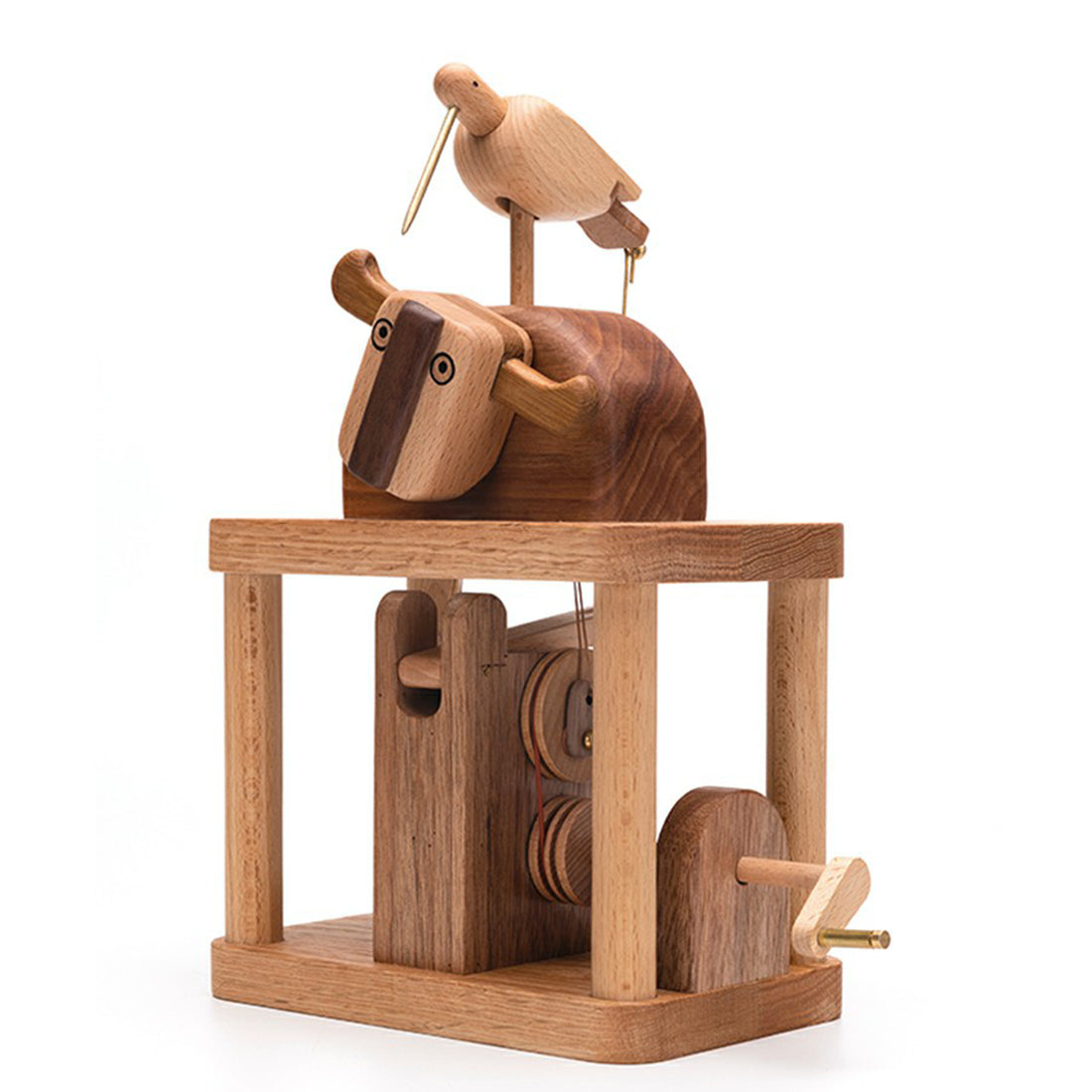 Automata Cute Animal Music Box Wooden Cow and Bird Musical Box for Home Decor