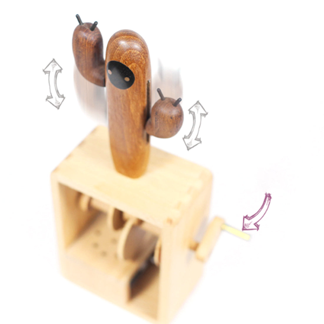 Automata Creative Gift for Girl Cactus Music Box Handmade Wooden Dynamic Hand Cranked Musical Box