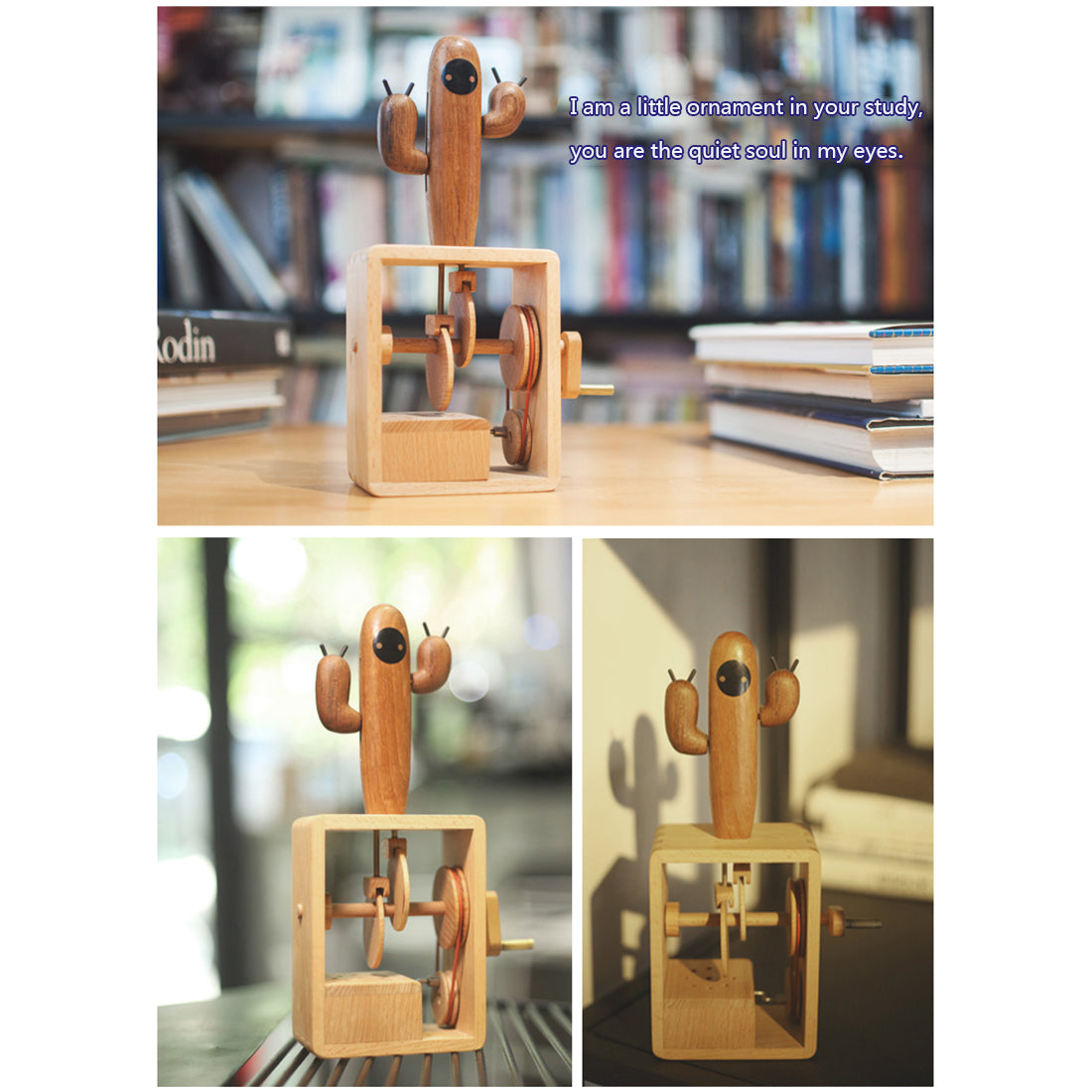 Automata Creative Gift for Girl Cactus Music Box Handmade Wooden Dynam