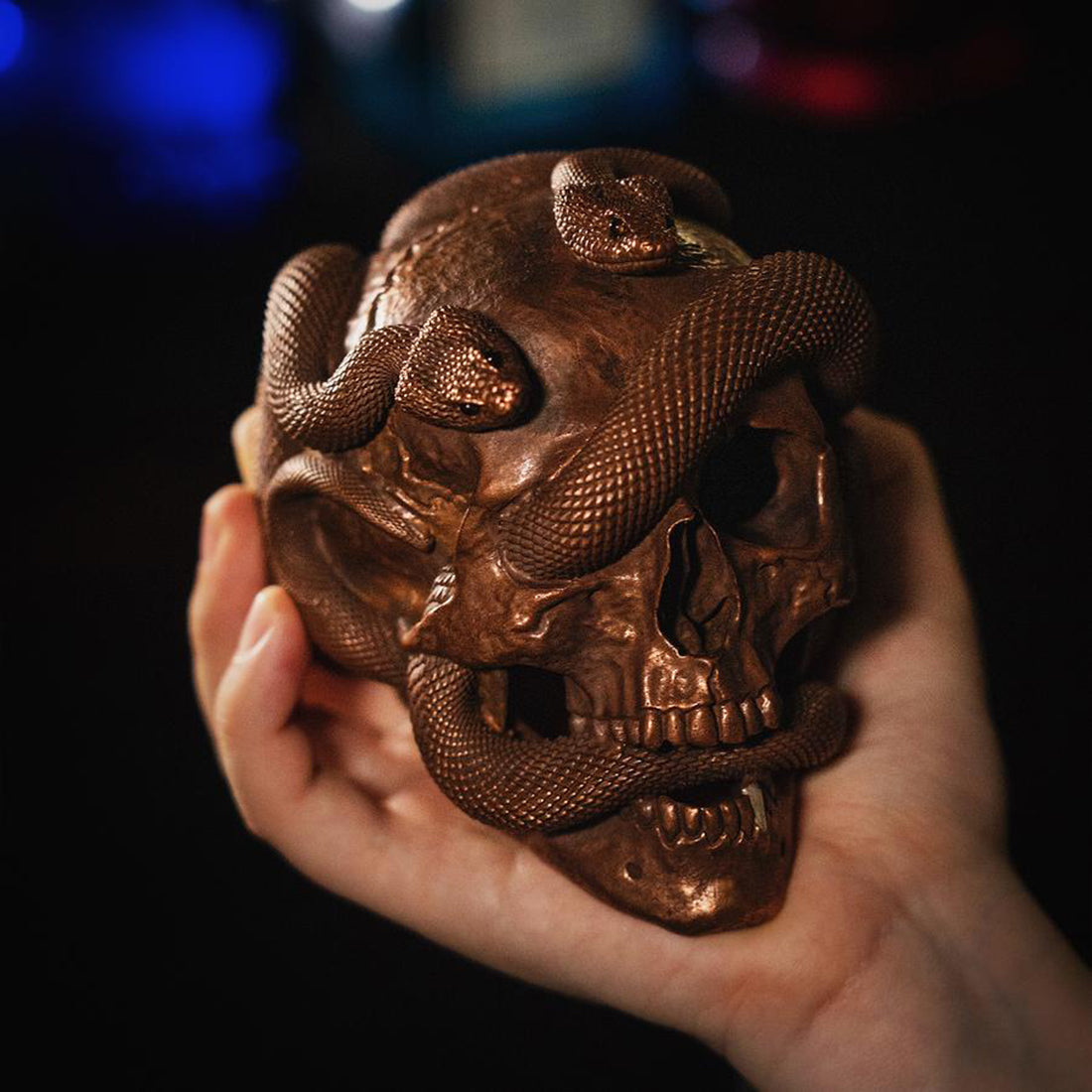 Steampunk Brass Skull & Snake Statue