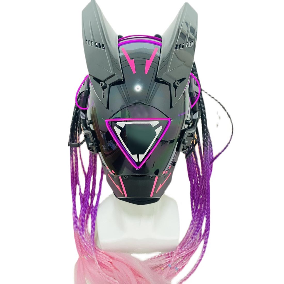 Punk Girl Futuristic Helmet Mask with Purple Red Wigs