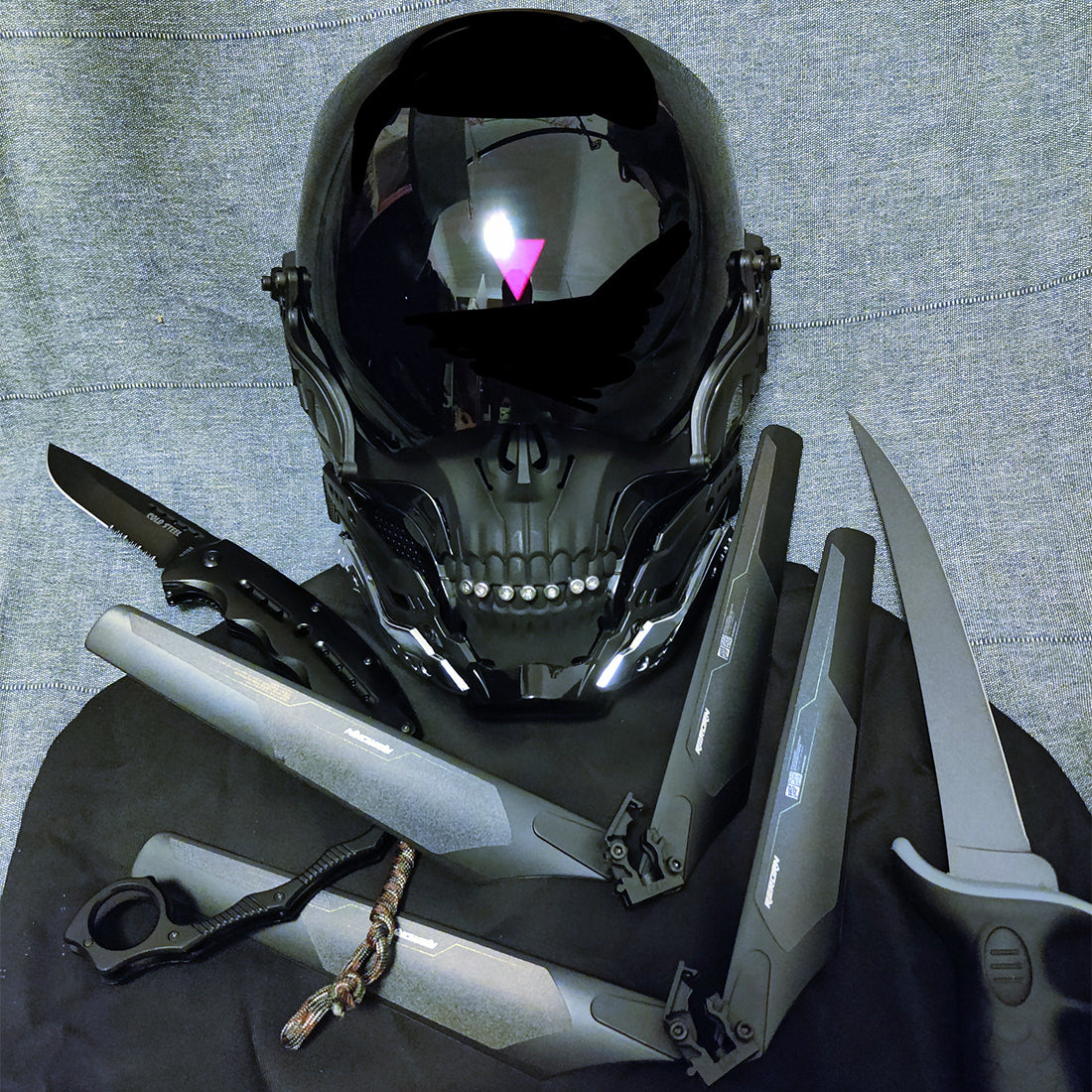 Punk Skull Skeleton Motorcycle Helmet Mask for Men LED Future Punk Halloween Light Cosplay