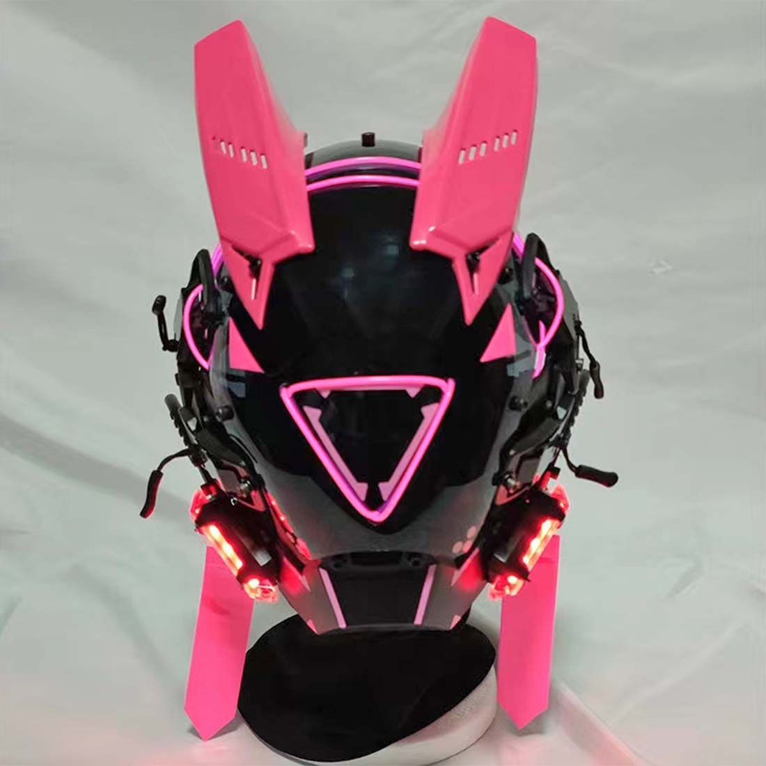 Punk Helmet with Horns Gothic Cyber Girl Cosplay Futuristic Mask