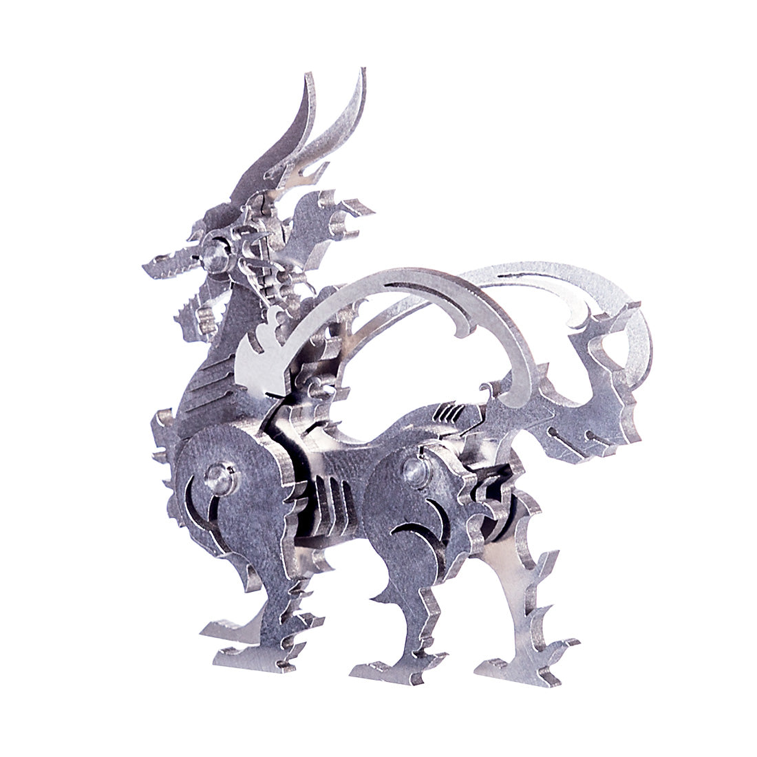 4PCS DIY 3D Assembly Stainless Steel Fox Elk Beast Unicorn Puzzle Toy Model