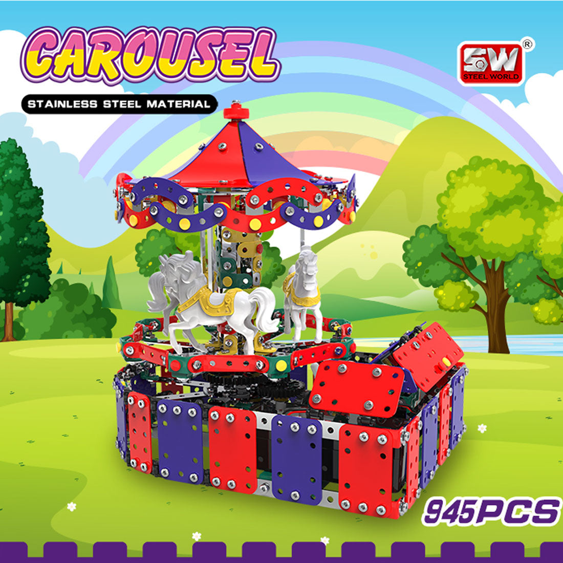 DIY Carousel Model Modular Metal Building Kit Metal Assembly Puzzle for Adults Kids 945Pcs