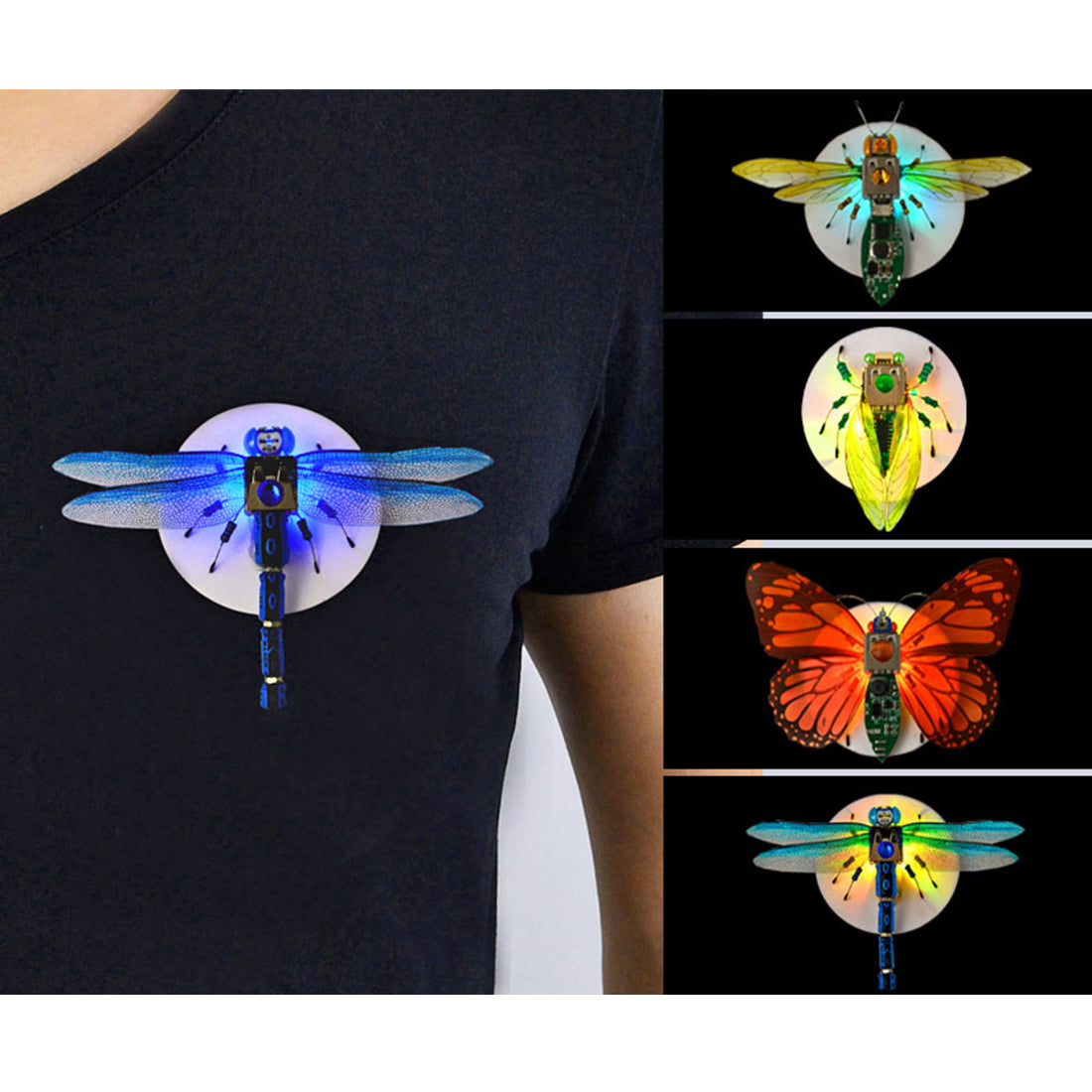 DIY Insect Kit Electronic Dragonfly Butterfly Cicada Vespa Handmade Model with LED Lights