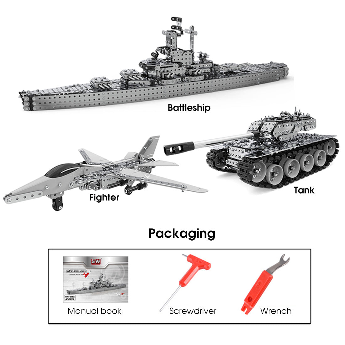 DIY Metal Assembly Military Battleship Fighter Aircraft Tank Set