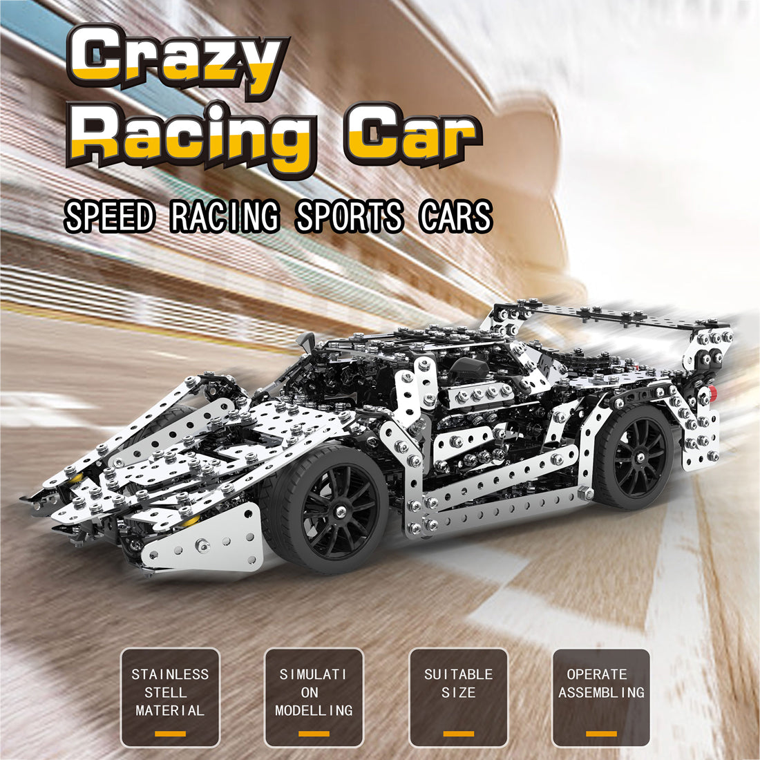 DIY Racing Car Assembly Kit 3D Metal Screw Vehicle Model Toys for Adults Kids 1130Pcs