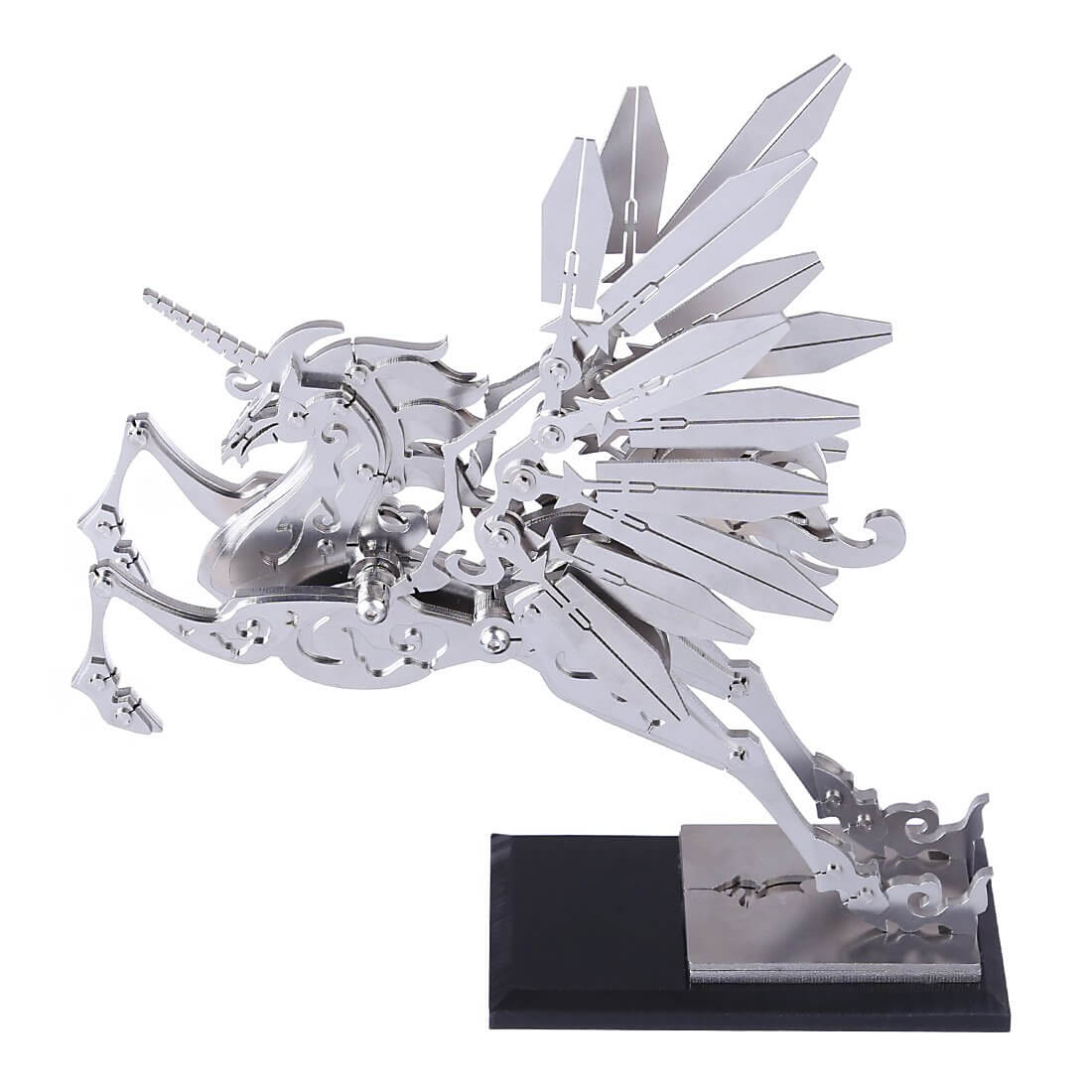 3D Assembly Stainless Steel Medium Unicorn Puzzle Model
