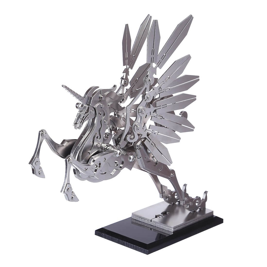 3D Assembly Stainless Steel Medium Unicorn Puzzle Model