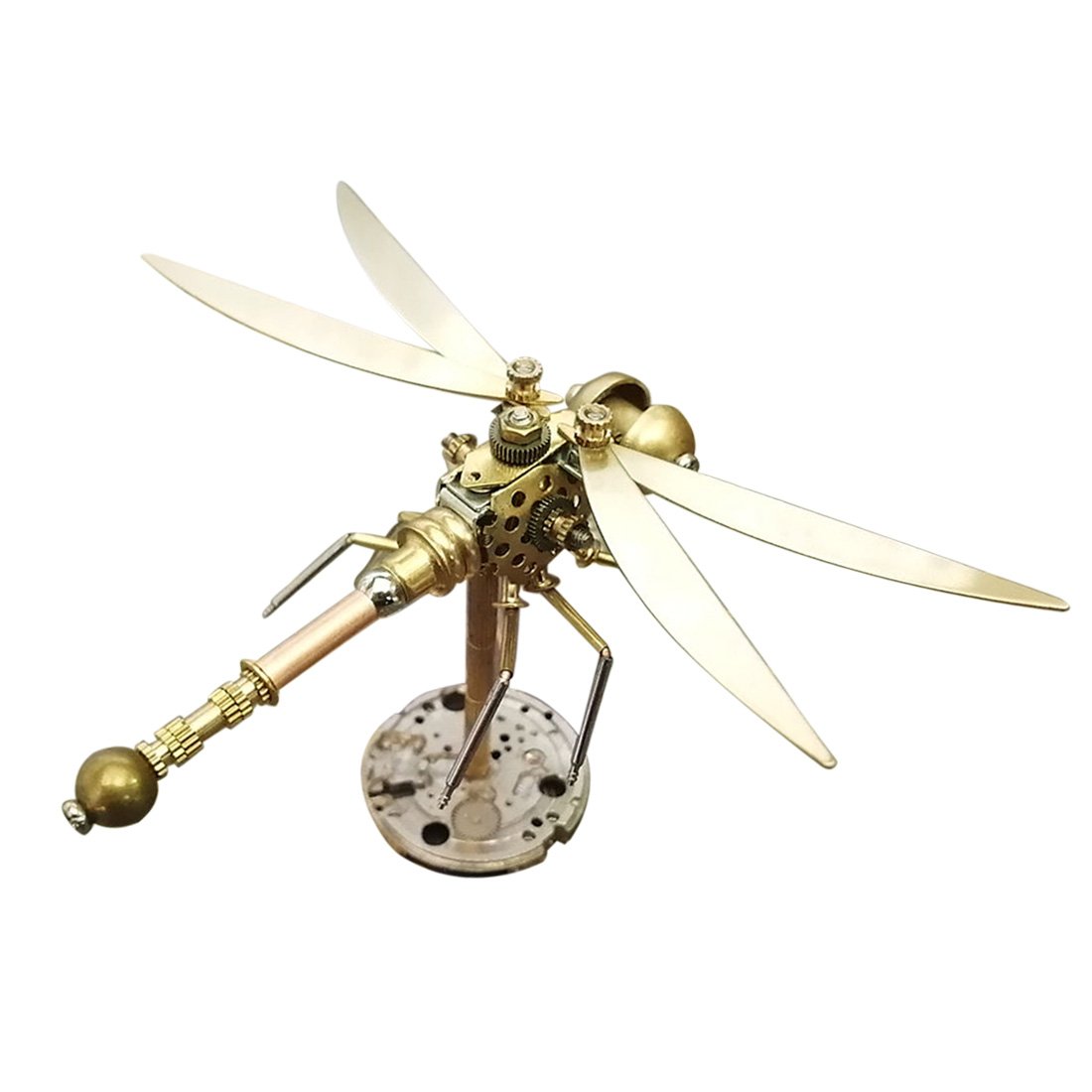 Golden 3D Metal Mechanical Steampunk Dragonfly  Insects Model with Random Base