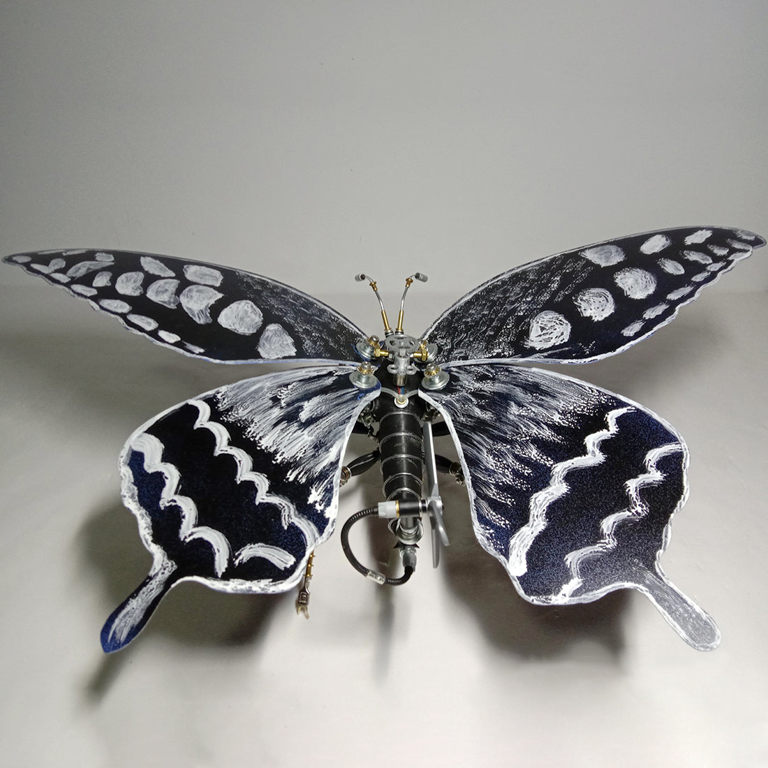 Mechanical Metal Black and White Butterfly Steampunk Insect Sculpture Art  Assembled