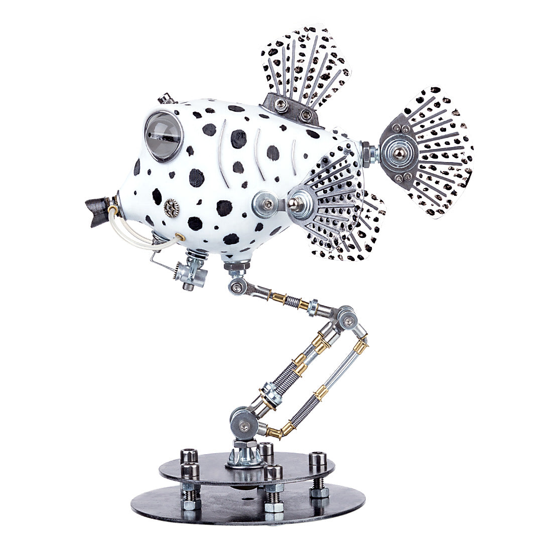 Metal Black & White Cowfish Model Kits 3D Handmade Assembled Steampunk Crafts for Home Decor