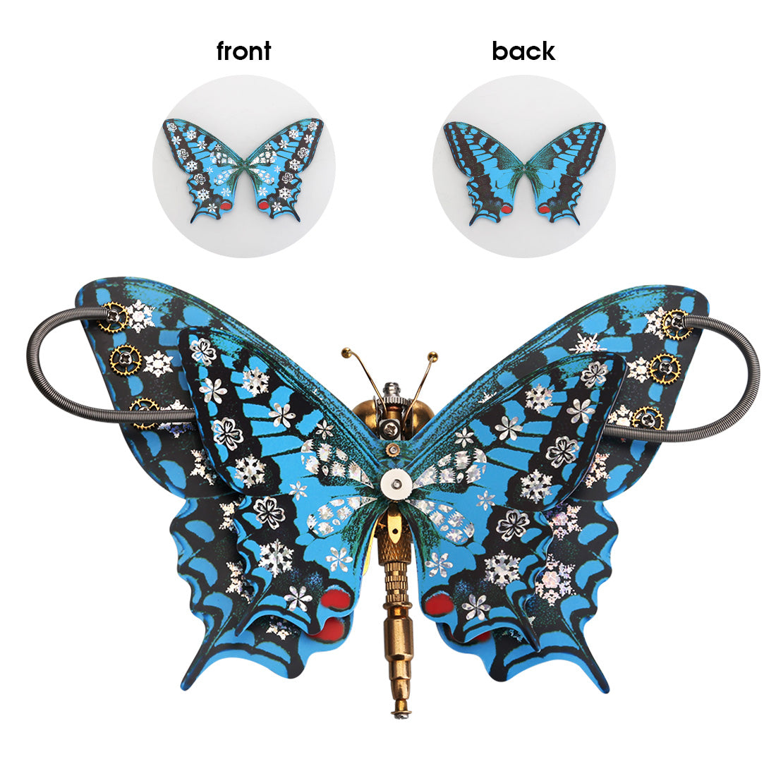 Steampunk Blue Butterfly Pipevine Swallowtail Model Building Kit With Flower Base