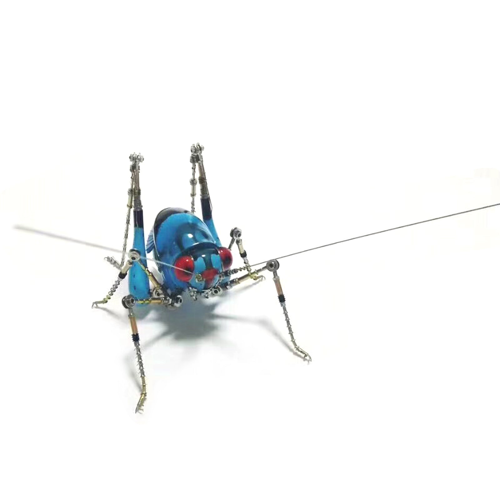 Steampunk Blue Grasshopper Model Sculpture Bug Insect 3D Metal Assembled Crafts