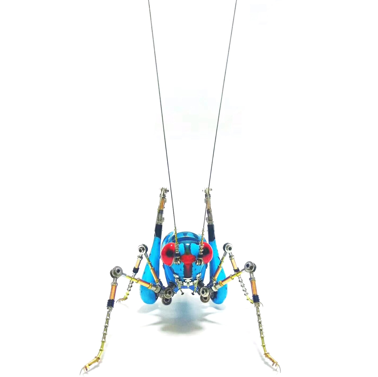 Steampunk Blue Grasshopper Model Sculpture Bug Insect 3D Metal Assembled Crafts