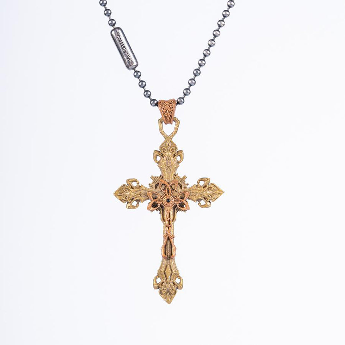 Steampunk Brass Baroque Cross Pendant