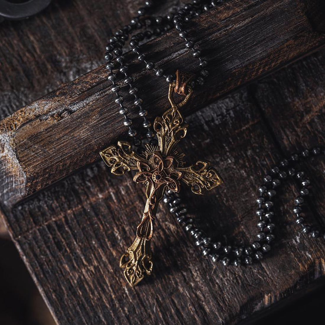 Steampunk Brass Baroque Cross Pendant
