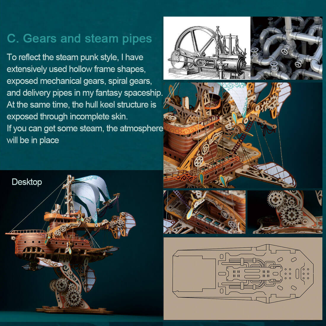 Steampunk DIY Fantasy Travel Spaceship Wooden Puzzle