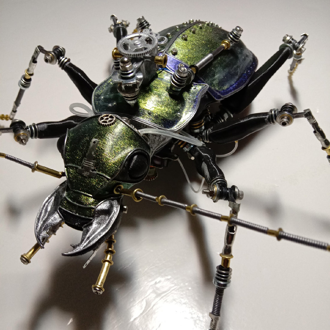 Steampunk Mechanical Metal Green Ground Beetle Insect Sculptures  Assembled