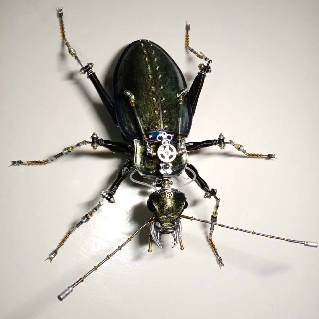 Steampunk Mechanical Metal Green Ground Beetle Insect Sculptures  Assembled