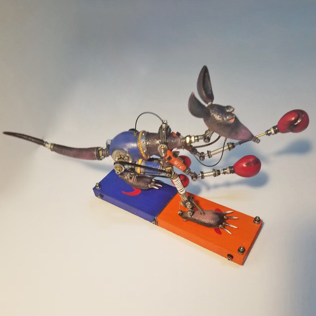 Steampunk Mechanical Metal Kangaroo Boxer  Assembled Model Kits Animal Sculpture