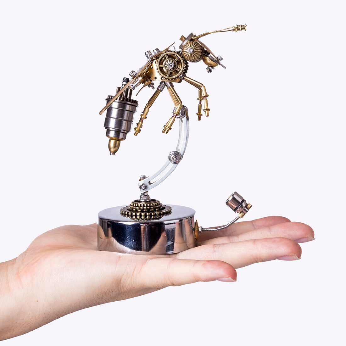 Steampunk Metal Brass Wasp Bug Model Insect with Light Handmade Assemb
