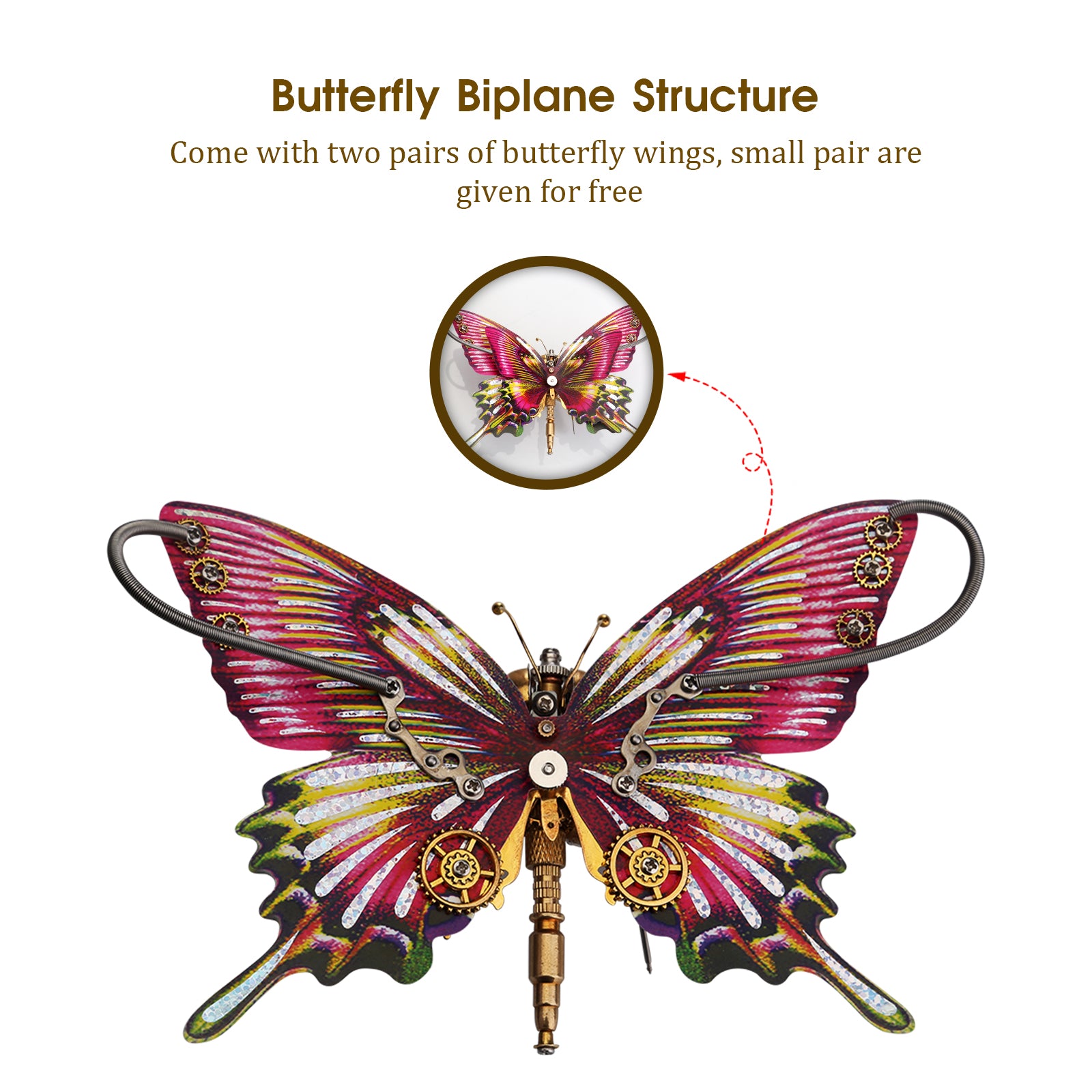 Steampunk Purple Red Swallowtail Butterfly Model Kit With Flower Base