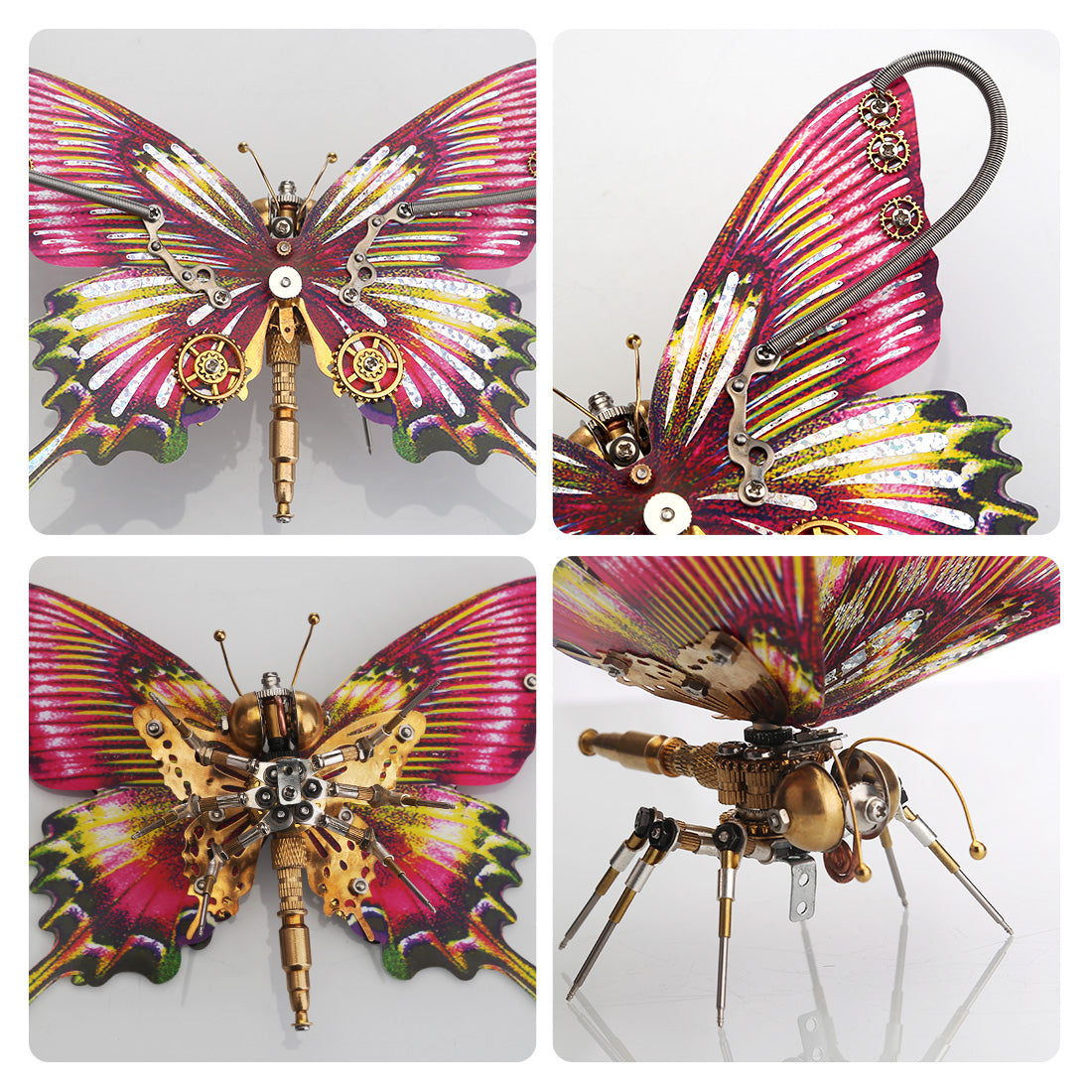 Steampunk Purple Red Swallowtail Butterfly Model Kit With Flower Base
