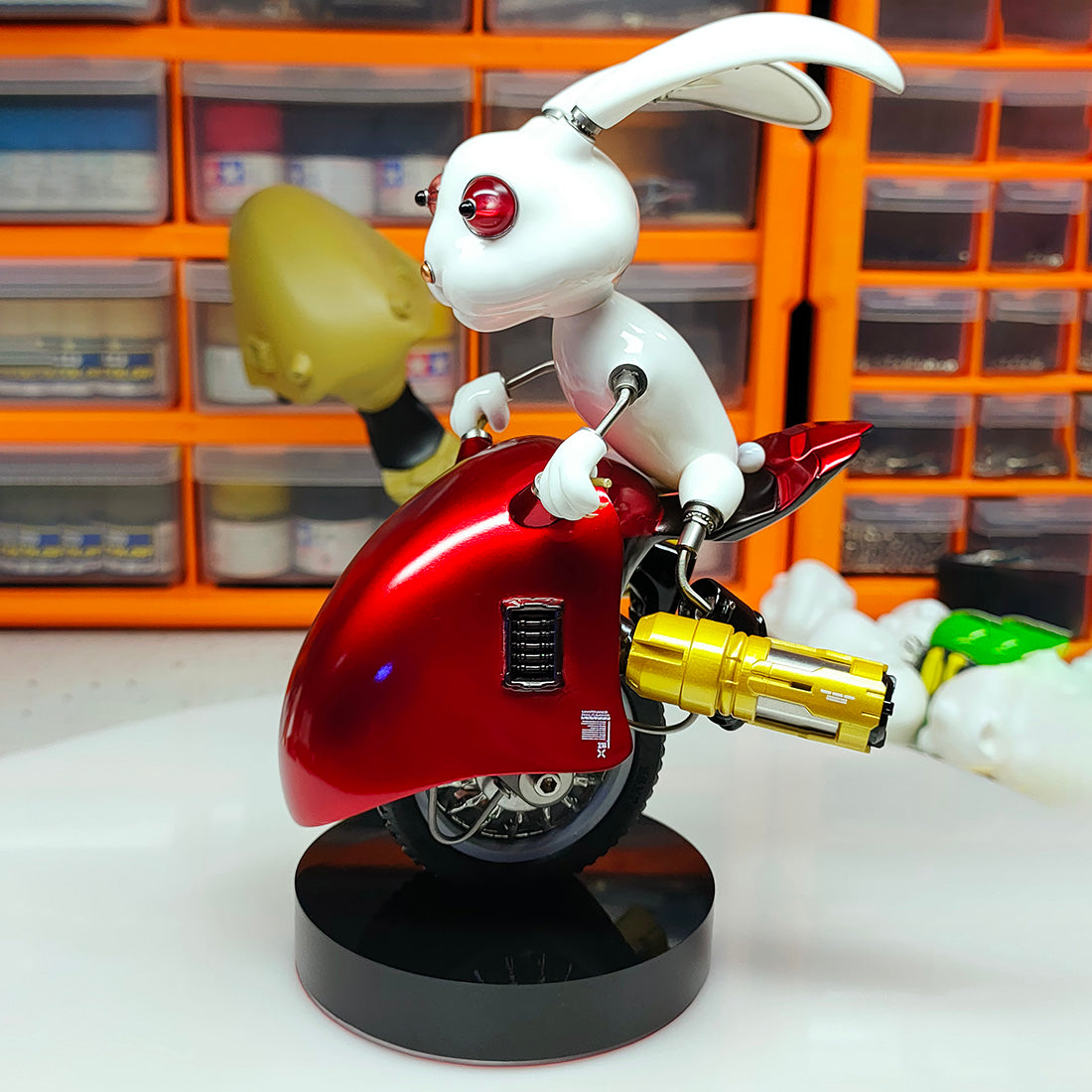 Steampunk Rabbit Motorcyclist Metal Art Model