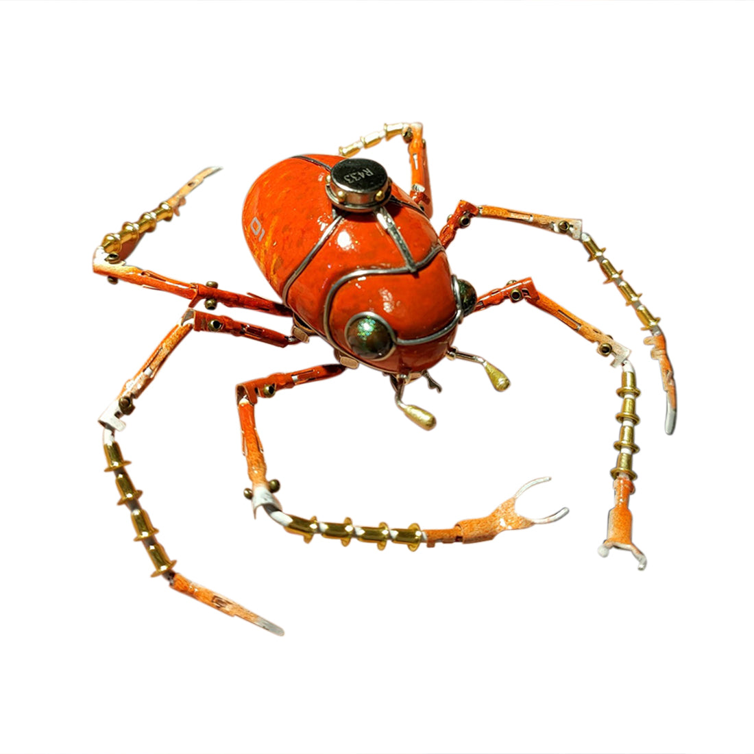 Steampunk Red Little Six-Legs Beetle 3D Metal Bug Insect Model Handmade Assembled Crafts