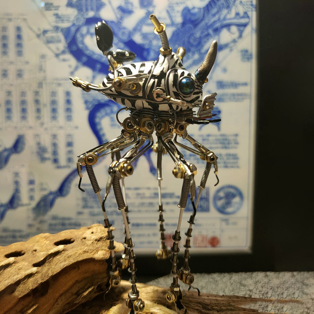 The Knight Insect Steampunk Style 3D Metal Black and White Beetle with Knight Insect Bug