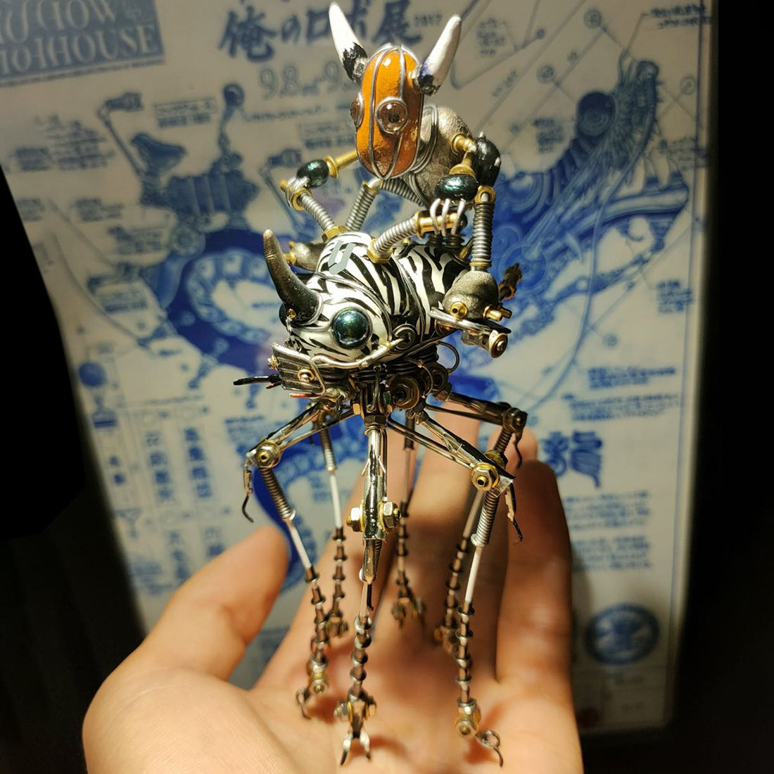 The Knight Insect Steampunk Style 3D Metal Black and White Beetle with Knight Insect Bug