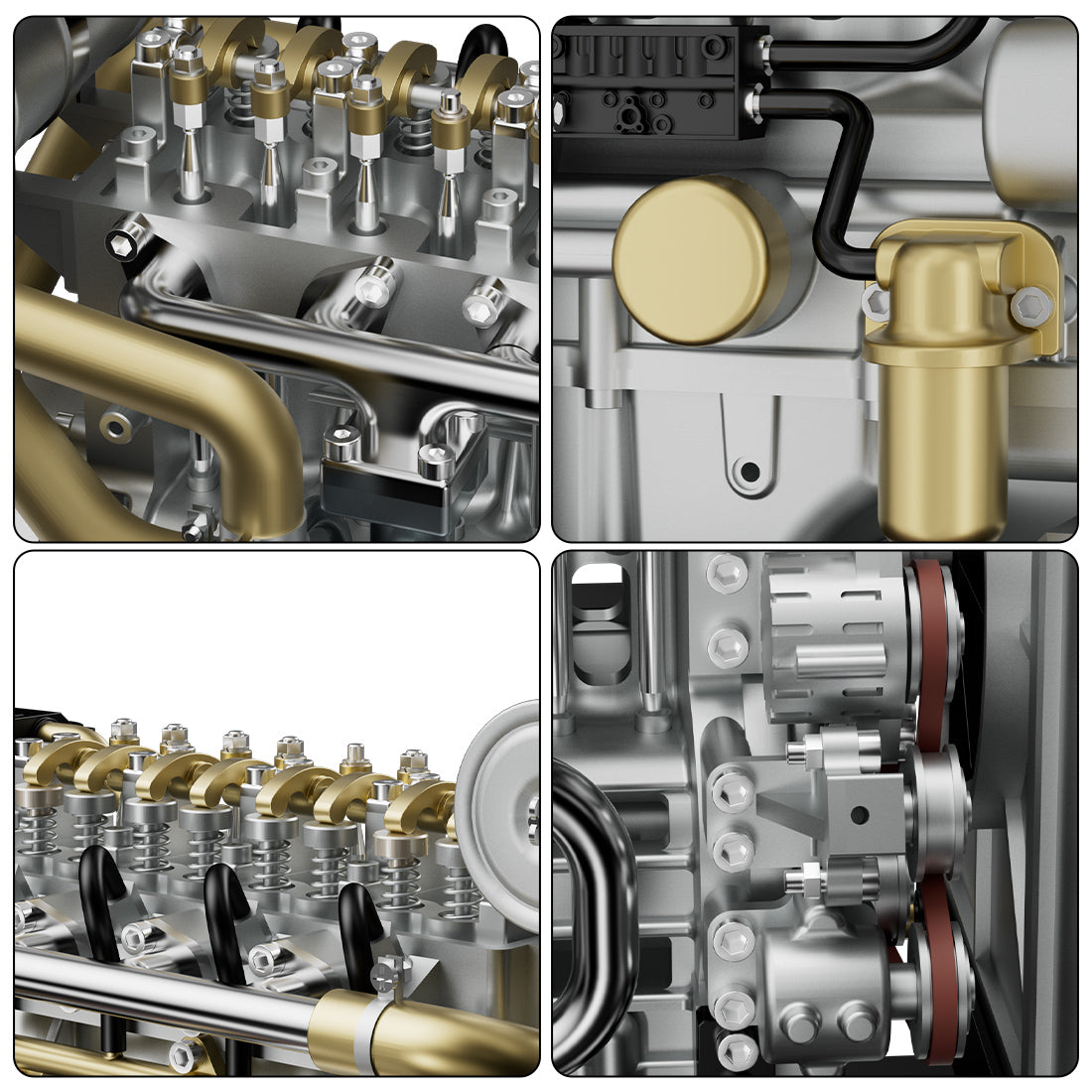 In Line Disesl Engine TECHING 300+PCS Build an OHV Inline Four-cylinder Diesel Engine Model