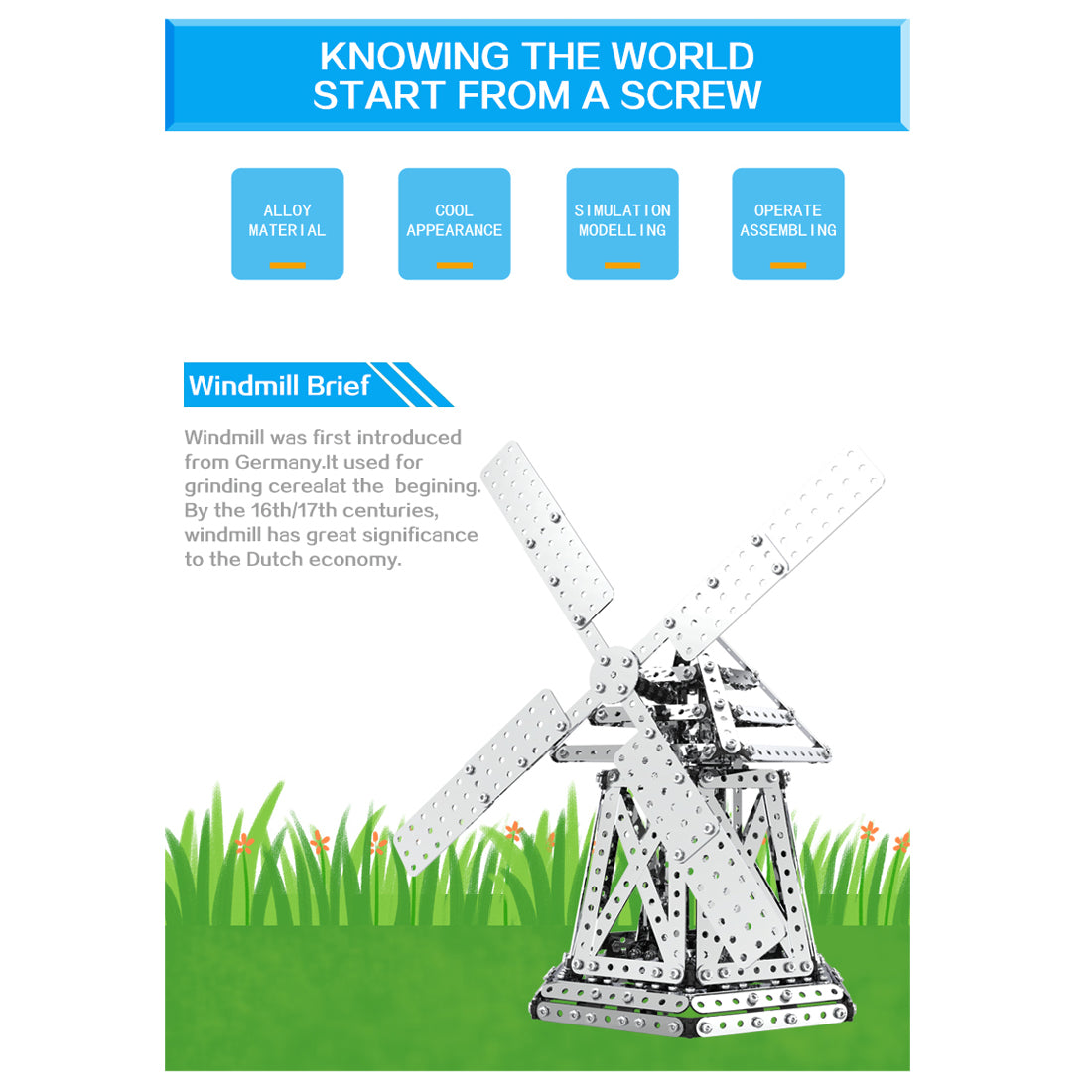 Windmill Model Assembly Windmill Assembly Kit DIY Stainless Steel Screw Puzzle Model Kit Toy
