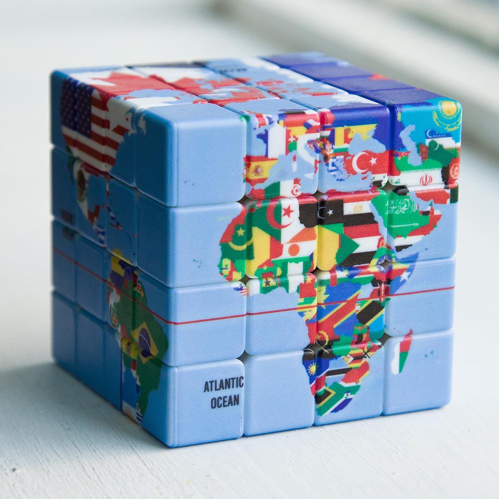 World Country Map Pattern 4x4 Speed Cube