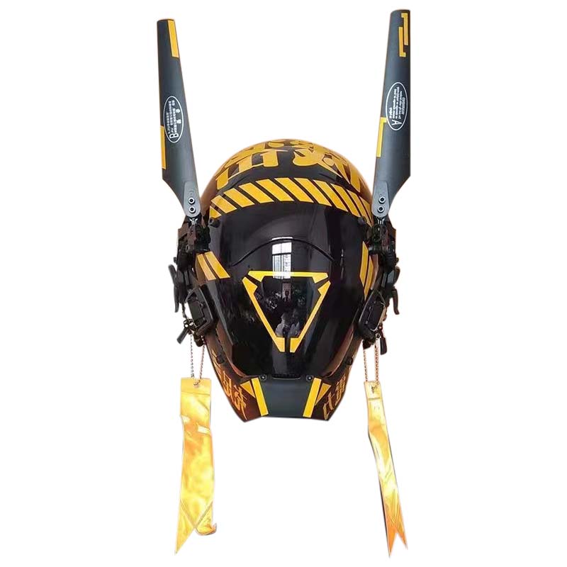 Yellow Punk Mask Tactical Scifi Helmet with Chargeable Lights Halloween Cosplay Prop