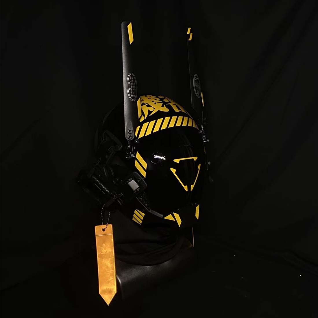 Yellow Punk Mask Tactical Scifi Helmet with Chargeable Lights Halloween Cosplay Prop
